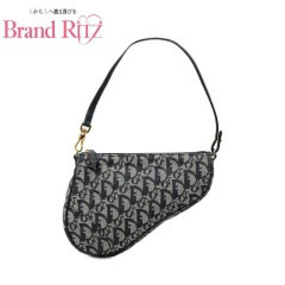 Christian Dior Trotter Saddle Bag Hobo Shoulder Bag Canvas Leather Navy Blue